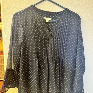Charter Club Women's Navy Blouse with White Pattern, Size S.